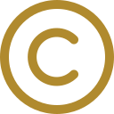 Gold copyright symbol on a black background.