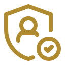 User protection and verification icon in gold.